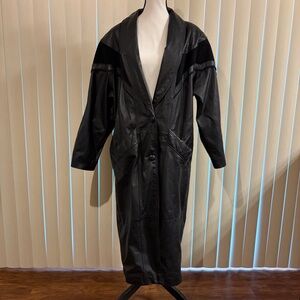 Vintage Maggie Lawrence Collection Women's Long Black Leather Jacket Size Medium